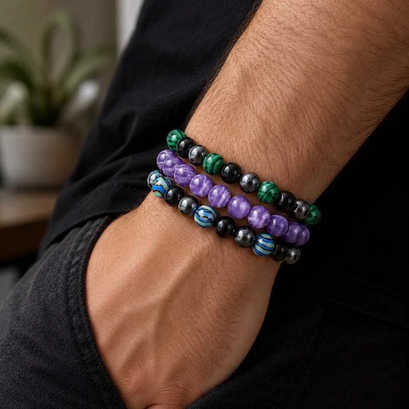 3pcs Triple Turquoise Bracelets Set